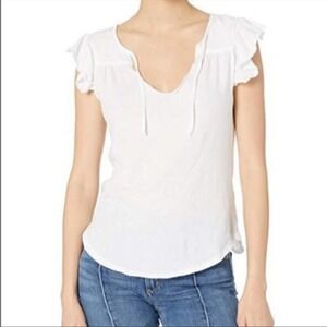 Chaser White Cotton Flutter Sleeve Tee Shirt Size Extra Small